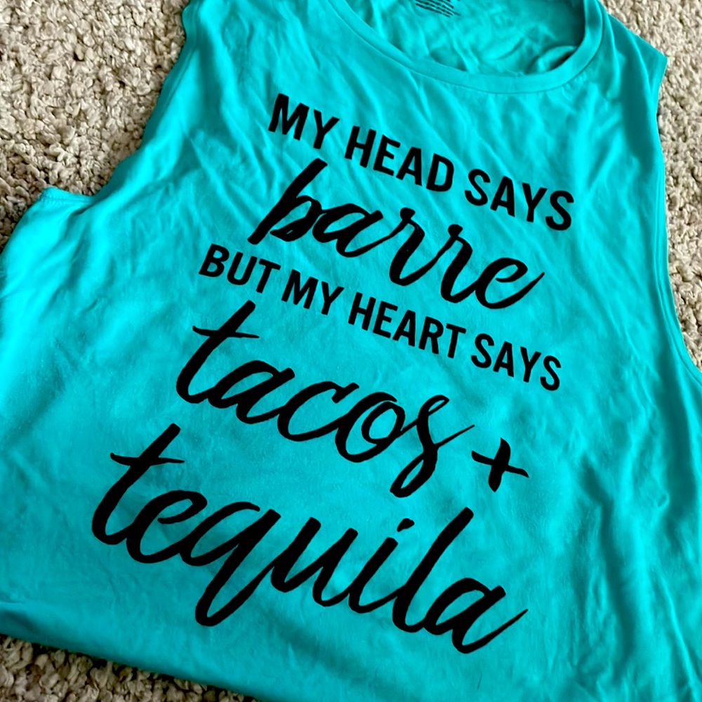 Sz L sleeveless tank barre/tacos/tequila